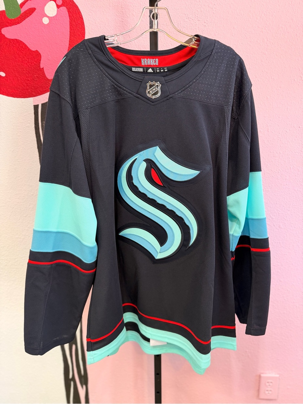 *New* Adidas Seattle Kraken Black Teal Hockey Blank Home Jersey Size 54